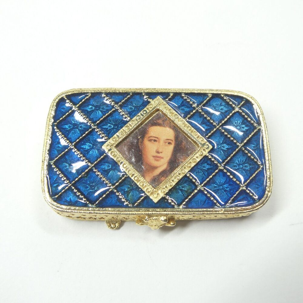 Estee Lauder Pillbox Perfume Compact Vintage Enamel Blue Goldtone